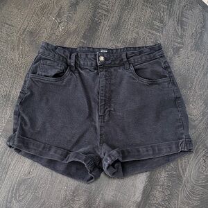 Cotton On Black High-Waist Rolled Hem Jean Shorts